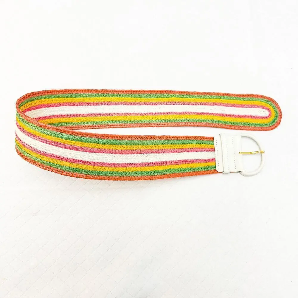 Guy Laroche France Vintage Rattan Straw Colorful Belt Size 30